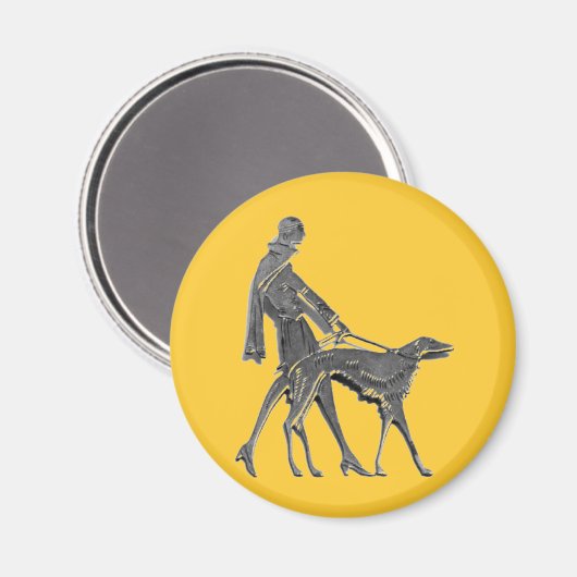 Art Deco Woman and Dog Magneet (Voorkant / Achterkant)