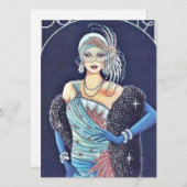 Art Deco Woman Blue-kerstfeestkaart Feestdagenkaart (Voorkant / Achterkant)