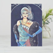  Art Deco Woman Blue-kerstfeestkaart Feestdagenkaart (Staand voorkant)