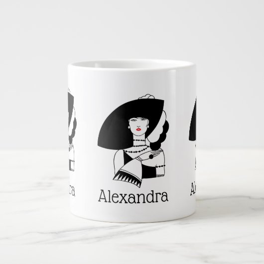 Art Deco Woman in Big Pet Glove RL Grote Koffiekop (Voorkant)