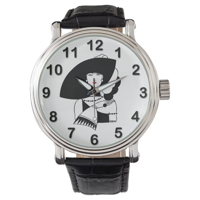 Art Deco Woman in Big Pet Glove RL Horloge (Voorkant)