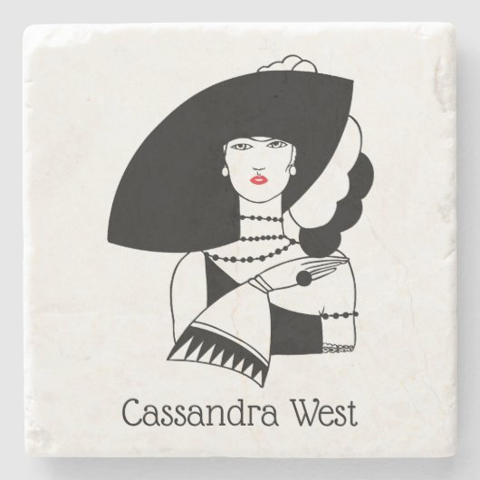 Art Deco Woman in Big Pet Glove RL Stenen Onderzetter (Voorkant)