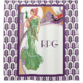 Art Deco Woman in Green met Monogram Douchegordijn (Voorkant)