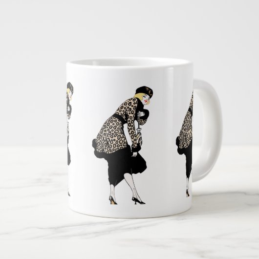 Art Deco Woman in luipaard Grote Koffiekop (Voorkant rechts)