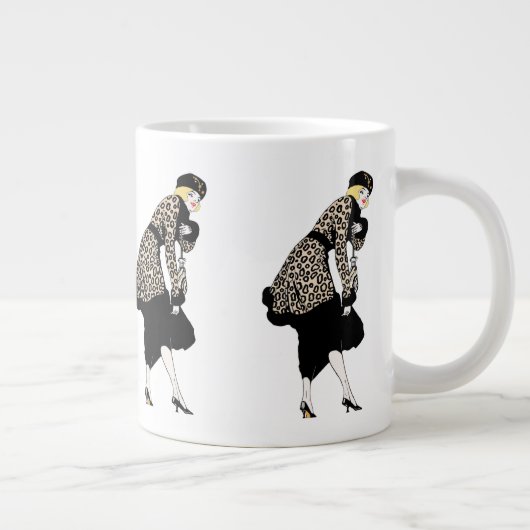  Art Deco Woman in luipaard Grote Koffiekop (Rechts)