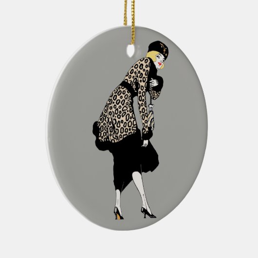  Art Deco Woman in luipaard Keramisch Ornament (Rechts)