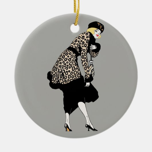 Art Deco Woman in luipaard Keramisch Ornament (Voorkant)