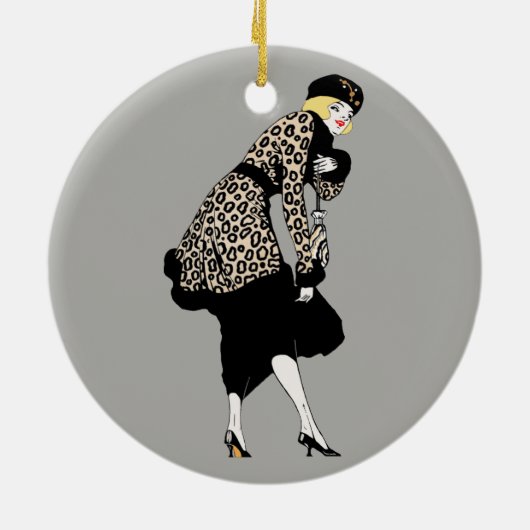  Art Deco Woman in luipaard Keramisch Ornament (Achterkant)