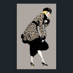 Art Deco Woman in luipaard Poster<br><div class="desc">ontwerp voor illustratiekunst deco met een elegante en geavanceerde blonde dame,  gekleed in een nepblad met een faux vacht en bijpassend pet.</div>