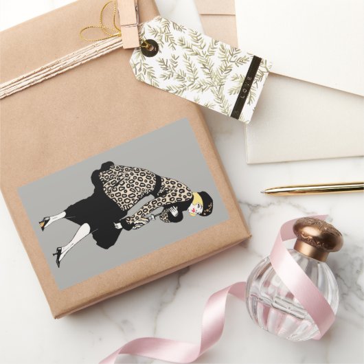  Art Deco Woman in luipaard Rechthoekige Sticker (Geschenken)
