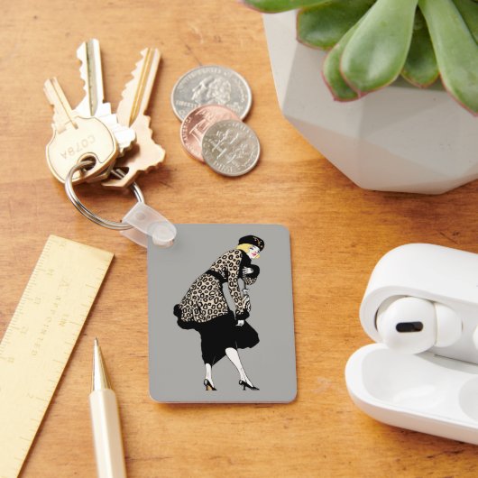 Art Deco Woman in luipaard Sleutelhanger (Bureau)