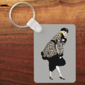 Art Deco Woman in luipaard Sleutelhanger (Voorkant)