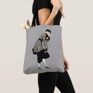 Art Deco Woman in luipaard Tote Bag