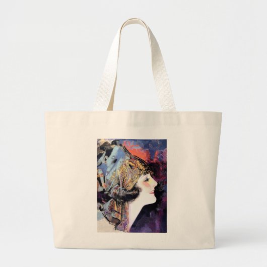 Art Deco Woman in Scarf Large Canvas tas (Voorkant)