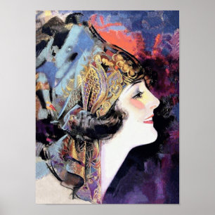 Art Deco Woman in Scarf Poster