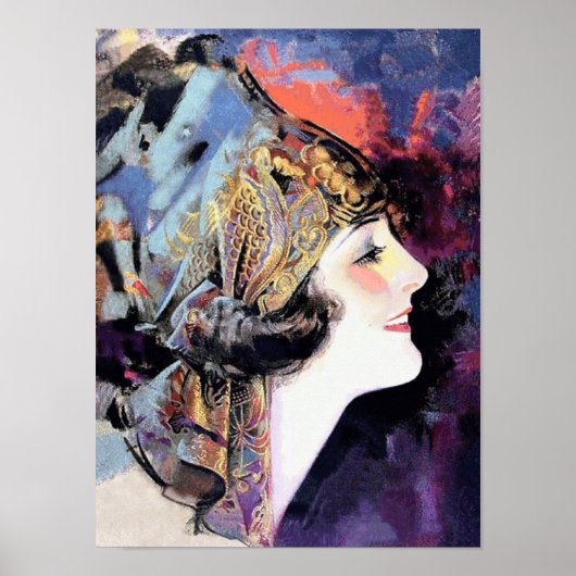 Art Deco Woman in Scarf Poster (Voorkant)