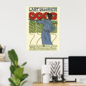 Art Deco Woman Painting Poppies Poster (Thuiskantoor)