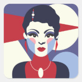 Art Deco Woman Portrait Square Sticker (Voorkant)