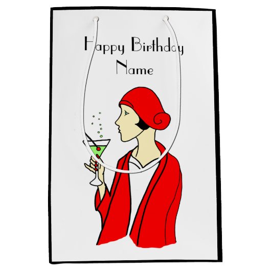 Art Deco Woman Red Pet Birthday Kaart Medium Cadeauzakje (Voorkant)