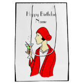 Art Deco Woman Red Pet Birthday Kaart Medium Cadeauzakje (Achterkant)