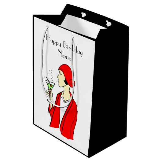 Art Deco Woman Red Pet Birthday Kaart Medium Cadeauzakje (Achterkant Gekanteld)