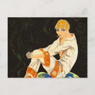  Art Deco Woman, Roken door S. Chompre Briefkaart