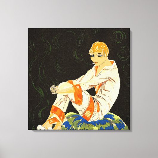  Art Deco Woman, Roken door S. Chompre Canvas Afdruk (Voorkant)