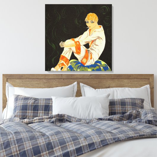  Art Deco Woman, Roken door S. Chompre Canvas Afdruk (Insitu (Slaapkamer))