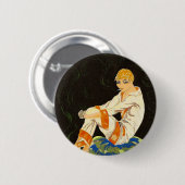  Art Deco Woman, Roken door S. Chompre Ronde Button 5,7 Cm (Voorkant /achterkant)