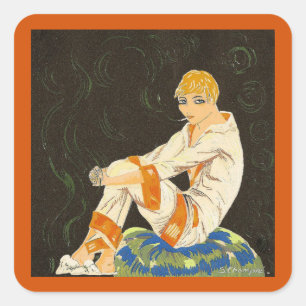  Art Deco Woman, Roken door S. Chompre Vierkante Sticker