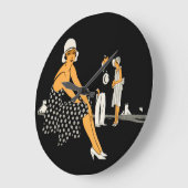 Art Deco Woman schetst poladot Black Grote Klok (Hoek)