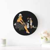 Art Deco Woman schetst poladot Black Grote Klok (Huis)