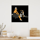 Art Deco Woman schetst poladot Black Poster (Keuken)