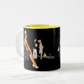 Art Deco Woman schetst poladot Black Tweekleurige Koffiemok (Voorkant links)