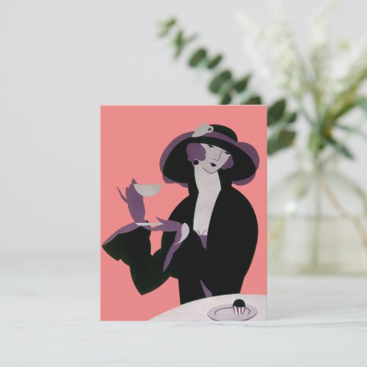 Art Deco Woman, Tea and Cupcake Invitation Kaart (Staand voorkant)