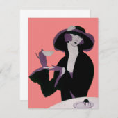  Art Deco Woman, Tea and Cupcake Invitation Kaart (Voorkant / Achterkant)