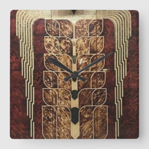 ART DECO WOOD PANELS SQUARE WALL CLOCK VIERKANTE KLOK