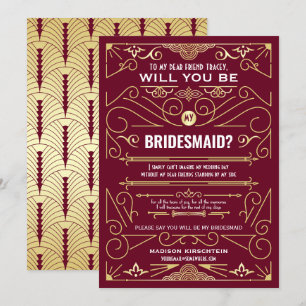 Art Deco wordt mijn Bridesmaid Gold Burgundy Kaart