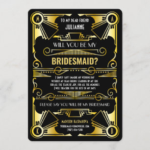 Art Deco Wordt mijn Bridesmaid Gold en zwart Kaart