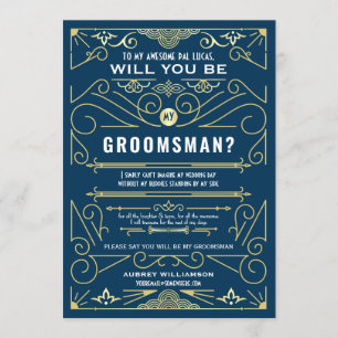 Art Deco wordt mijn Groomsman Gold Blue Kaart