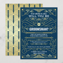 Art Deco wordt mijn Groomsman Gold Donk Blue Kaart