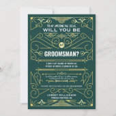 Art Deco wordt mijn Groomsman Gold Green Kaart (Voorkant)