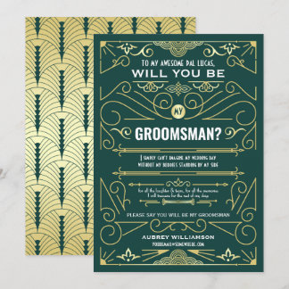 Art Deco wordt mijn Groomsman Gold Green Kaart