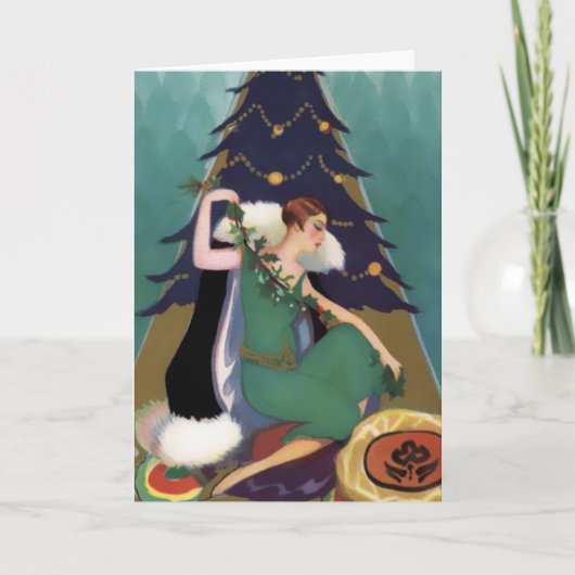 Art Deco Xmas, Pascaline in Blauwgroen, Goud en Ma Feestdagen Kaart (Voorkant)