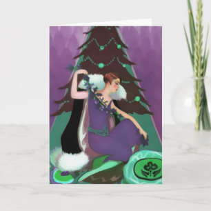 Art Deco Xmas, Pascaline in Paarse, Blauwgroen en Feestdagen Kaart