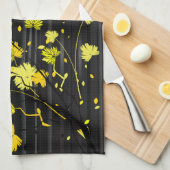 Art Deco Yellow en Black Floral Theedoek (Quarter Fold)