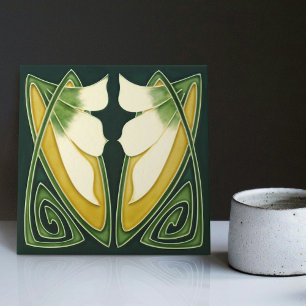 Art Deco Yellow Lily Floral Wall Decor Art Nouveau Tegeltje
