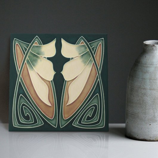 Art Deco Yellow Lily Floral Wall Decor Art Nouveau Tegeltje