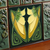 Art Deco Yellow Lily Floral Wall Decor Art Nouveau Tegeltje