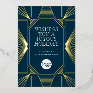 Art Deco Zakelijk Kerstgroet Donkerblauw Folie Feestdagenkaart